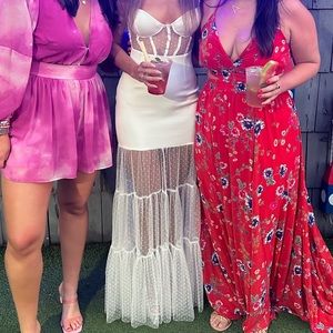 12th Tribe White Savannah White Corset Maxi Dress. Perfect for the bride to be!